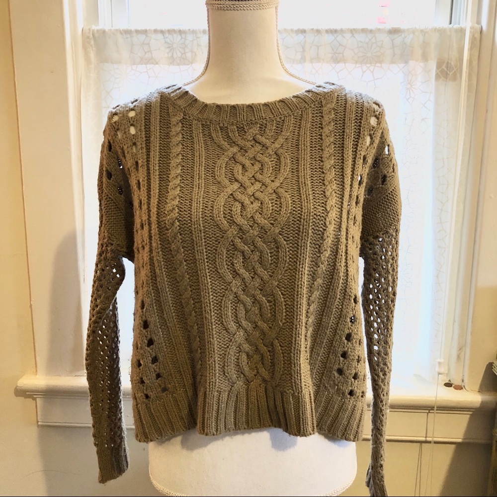 Trouvé Tan Cropped Sweater with Cut-Out Detailing